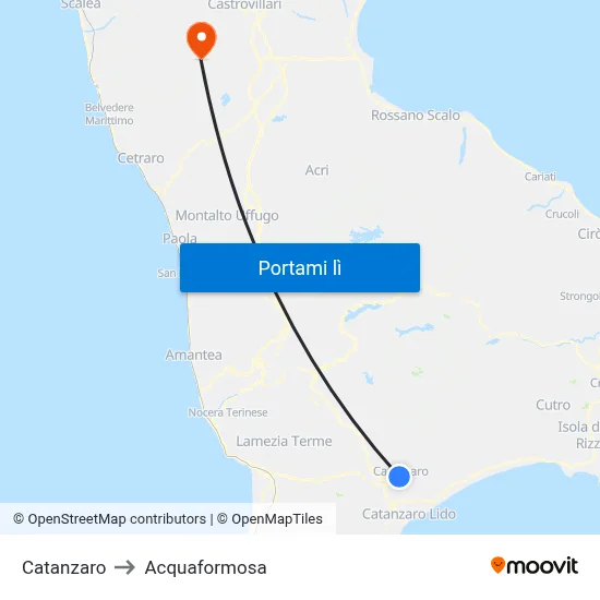 Catanzaro to Acquaformosa map