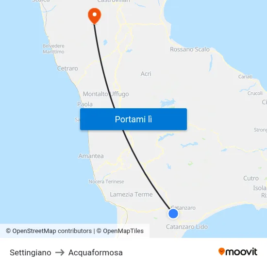 Settingiano to Acquaformosa map