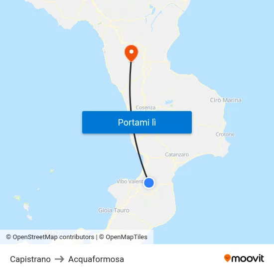 Capistrano to Acquaformosa map
