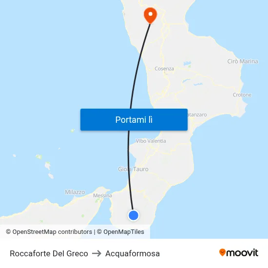 Roccaforte Del Greco to Acquaformosa map