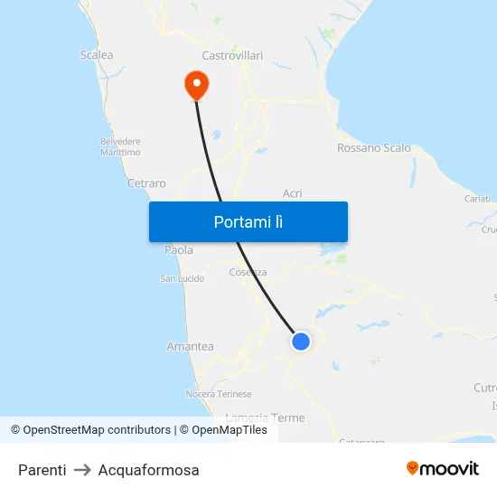 Parenti to Acquaformosa map