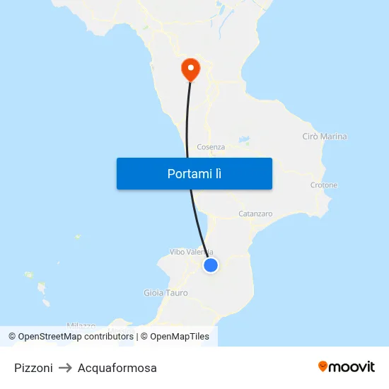 Pizzoni to Acquaformosa map