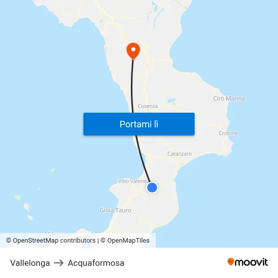 Vallelonga to Acquaformosa map