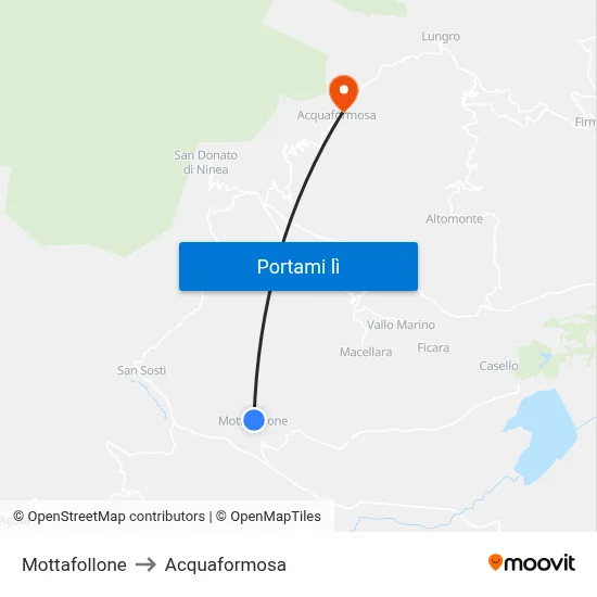 Mottafollone to Acquaformosa map