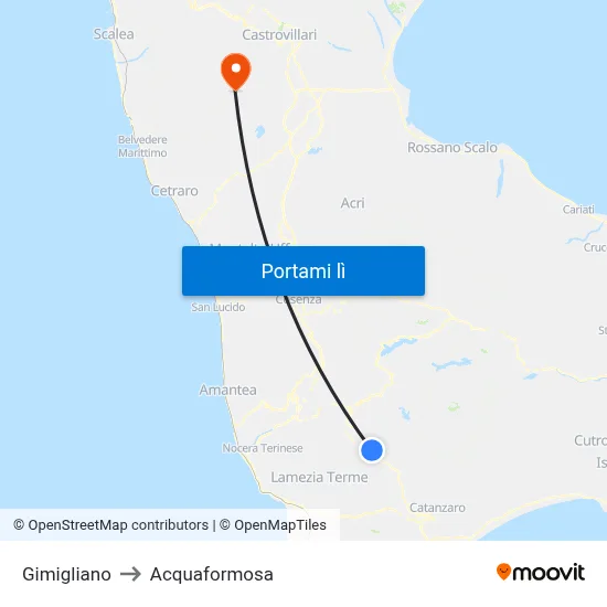 Gimigliano to Acquaformosa map