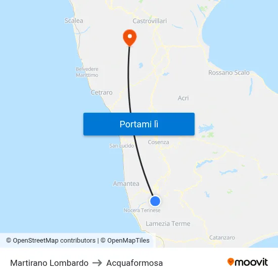 Martirano Lombardo to Acquaformosa map