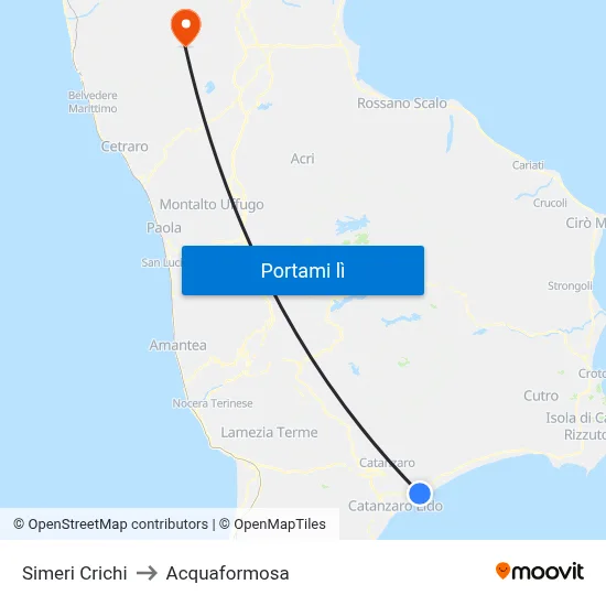 Simeri Crichi to Acquaformosa map