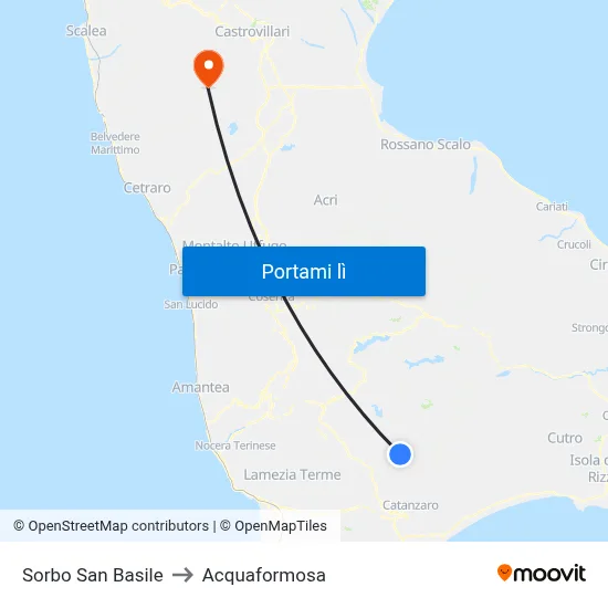 Sorbo San Basile to Acquaformosa map