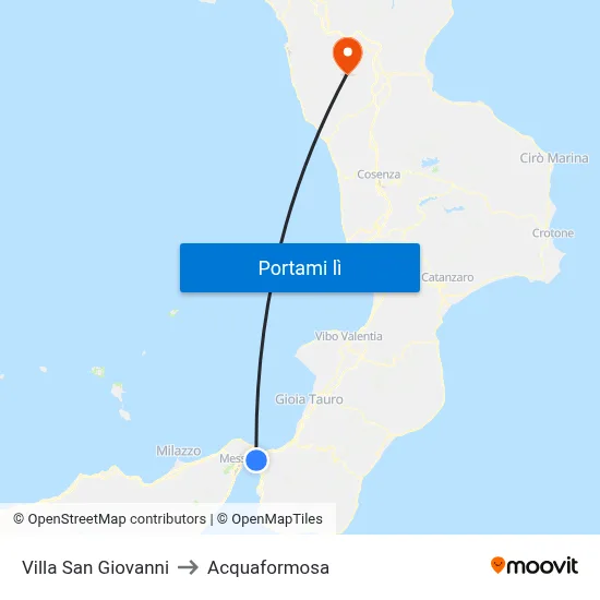 Villa San Giovanni to Acquaformosa map