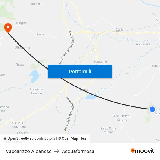 Vaccarizzo Albanese to Acquaformosa map