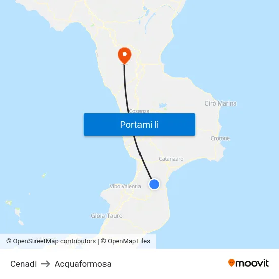 Cenadi to Acquaformosa map