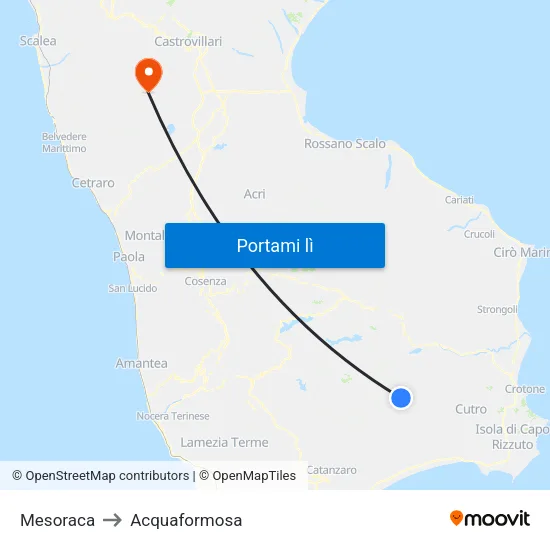 Mesoraca to Acquaformosa map