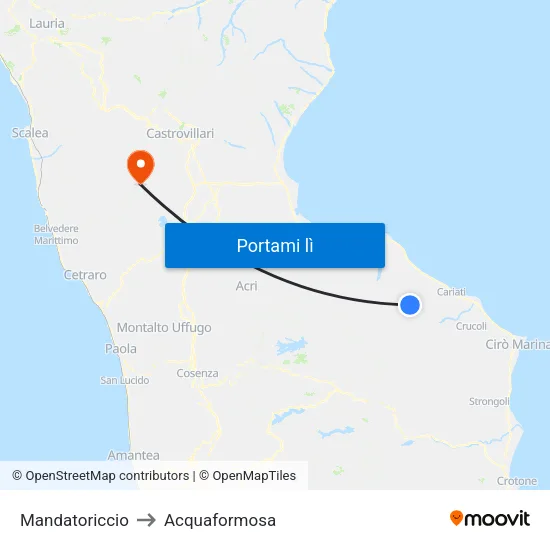 Mandatoriccio to Acquaformosa map