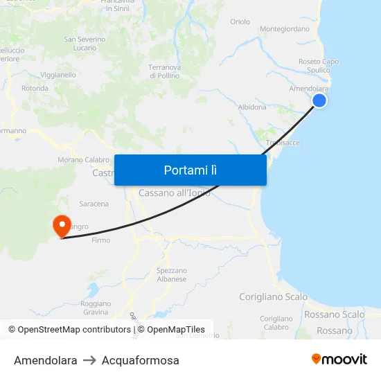 Amendolara to Acquaformosa map