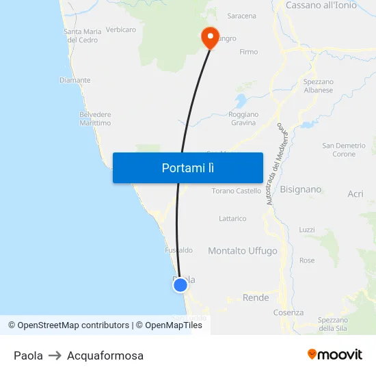 Paola to Acquaformosa map
