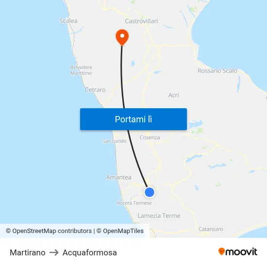 Martirano to Acquaformosa map