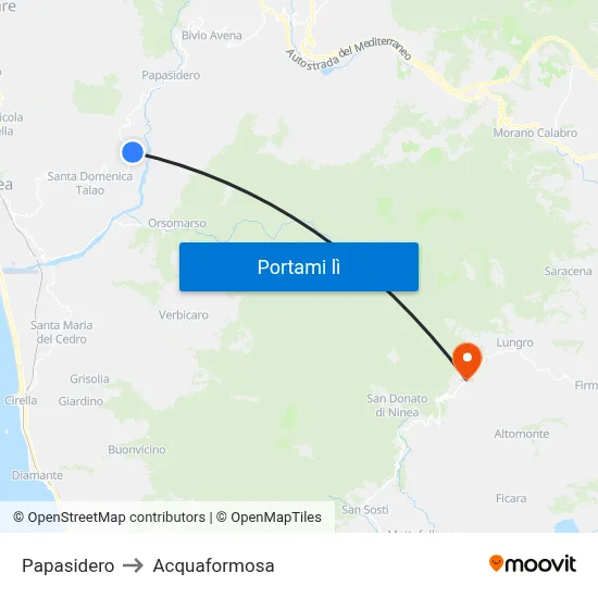 Papasidero to Acquaformosa map