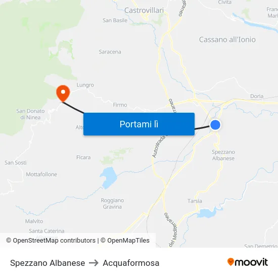 Spezzano Albanese to Acquaformosa map