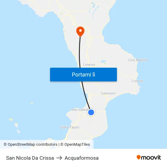 San Nicola Da Crissa to Acquaformosa map