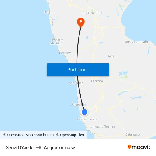 Serra D'Aiello to Acquaformosa map