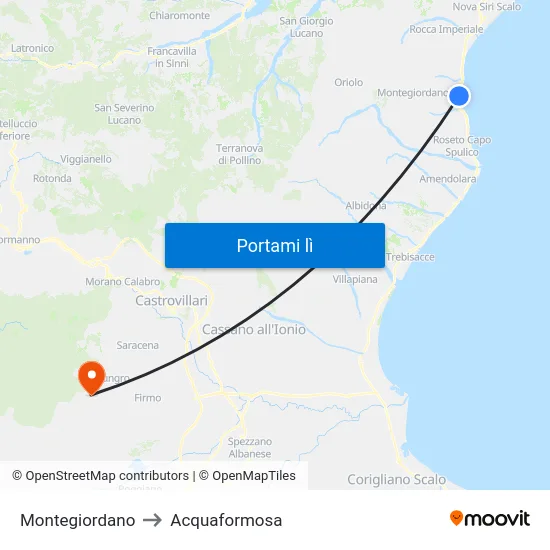 Montegiordano to Acquaformosa map