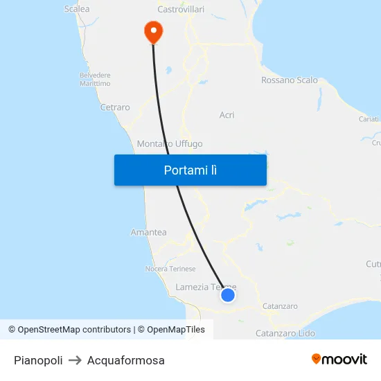 Pianopoli to Acquaformosa map