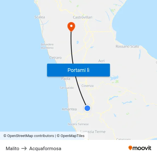 Malito to Acquaformosa map