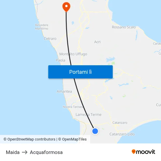 Maida to Acquaformosa map
