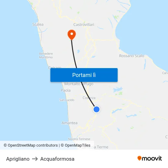 Aprigliano to Acquaformosa map