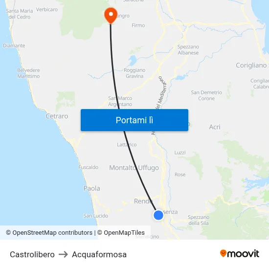Castrolibero to Acquaformosa map