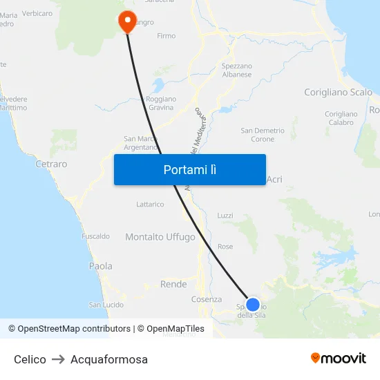 Celico to Acquaformosa map