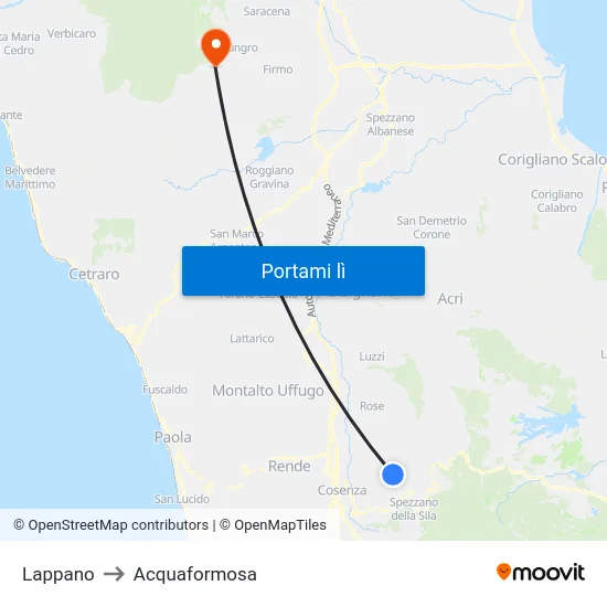 Lappano to Acquaformosa map