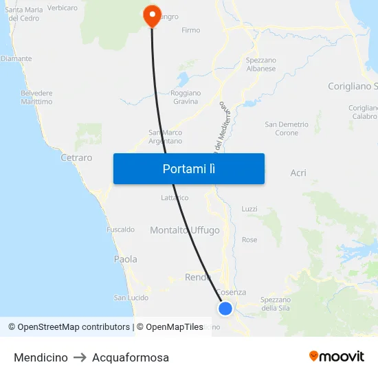 Mendicino to Acquaformosa map