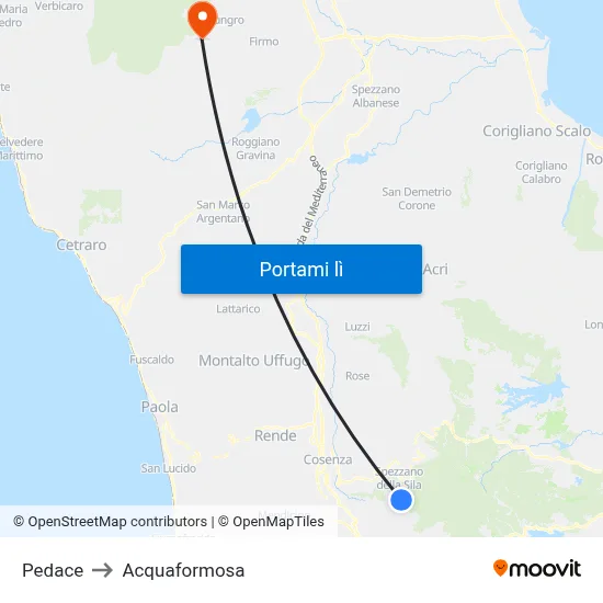 Pedace to Acquaformosa map