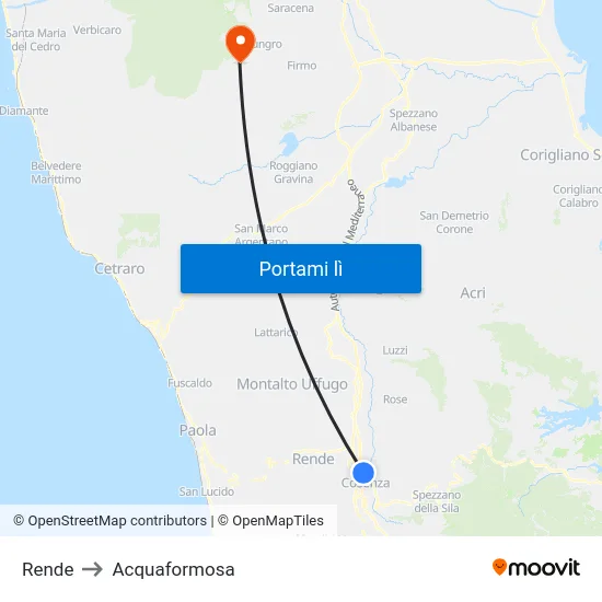 Rende to Acquaformosa map
