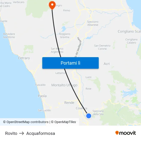Rovito to Acquaformosa map