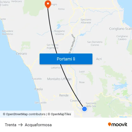 Trenta to Acquaformosa map