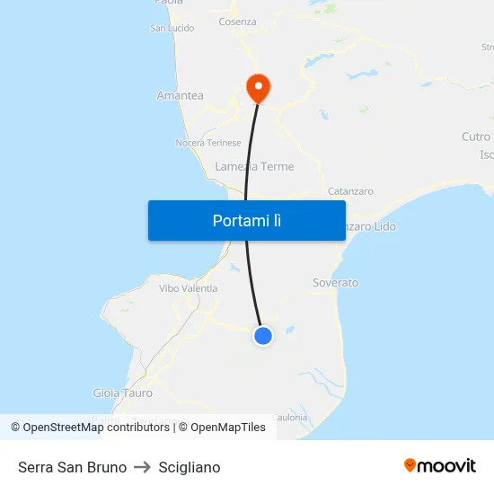 Serra San Bruno to Scigliano map