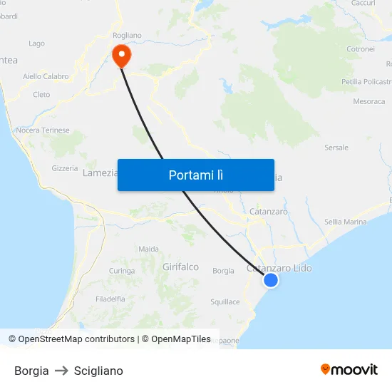 Borgia to Scigliano map