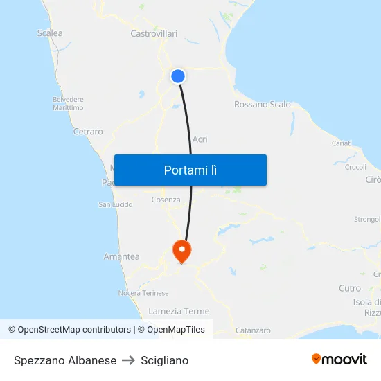 Spezzano Albanese to Scigliano map