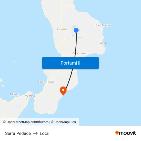Serra Pedace to Locri map