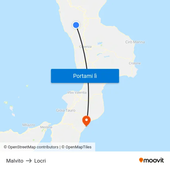 Malvito to Locri map