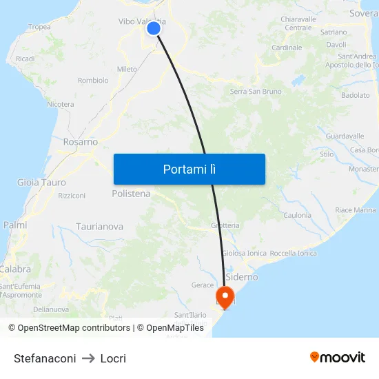Stefanaconi to Locri map