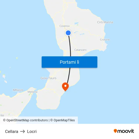Cellara to Locri map