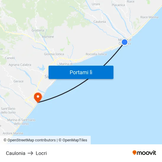 Caulonia to Locri map