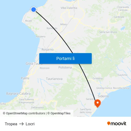 Tropea to Locri map