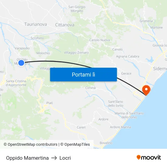 Oppido Mamertina to Locri map