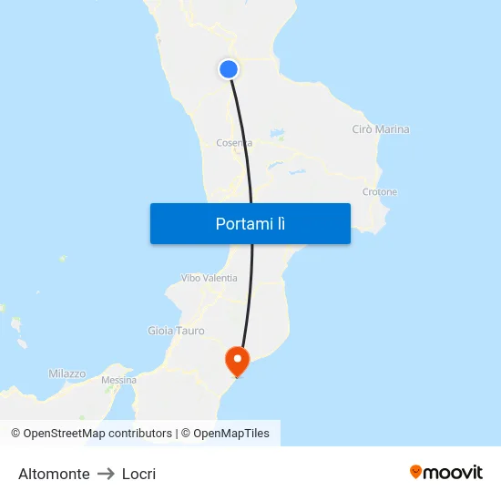 Altomonte to Locri map