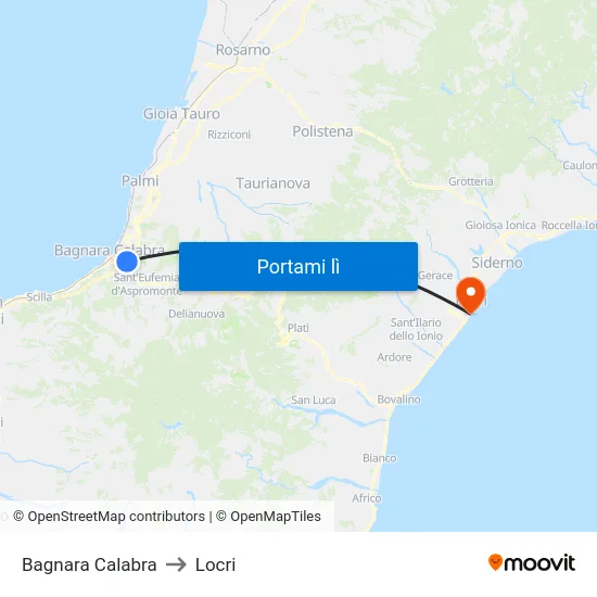 Bagnara Calabra to Locri map