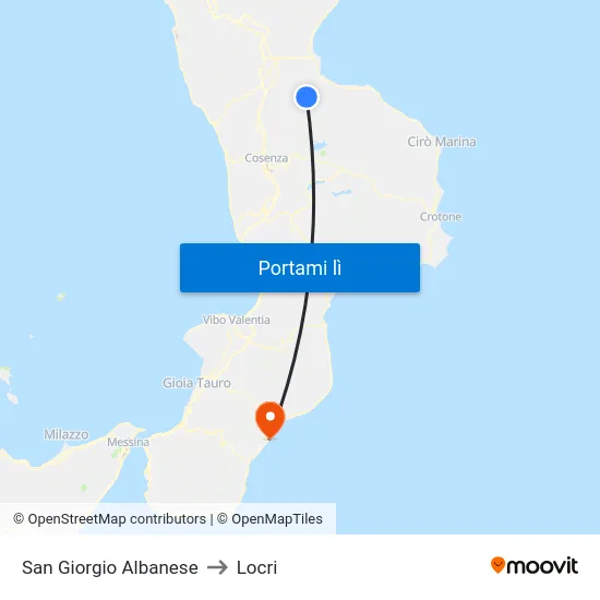 San Giorgio Albanese to Locri map